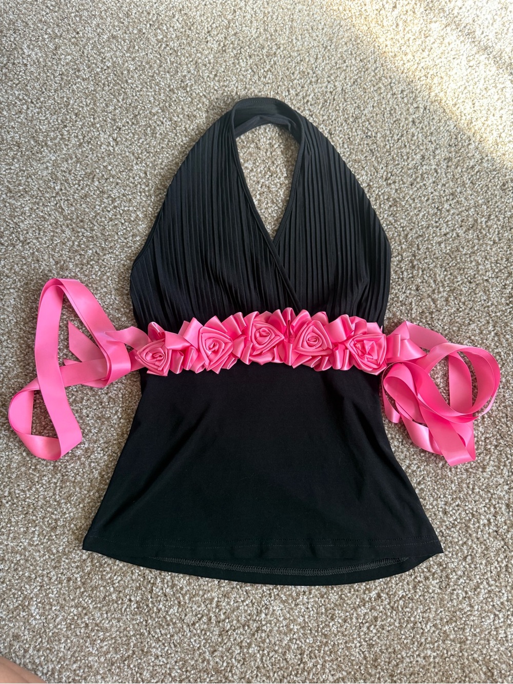 Vintage Ichioku Black Halter with rose bow M
